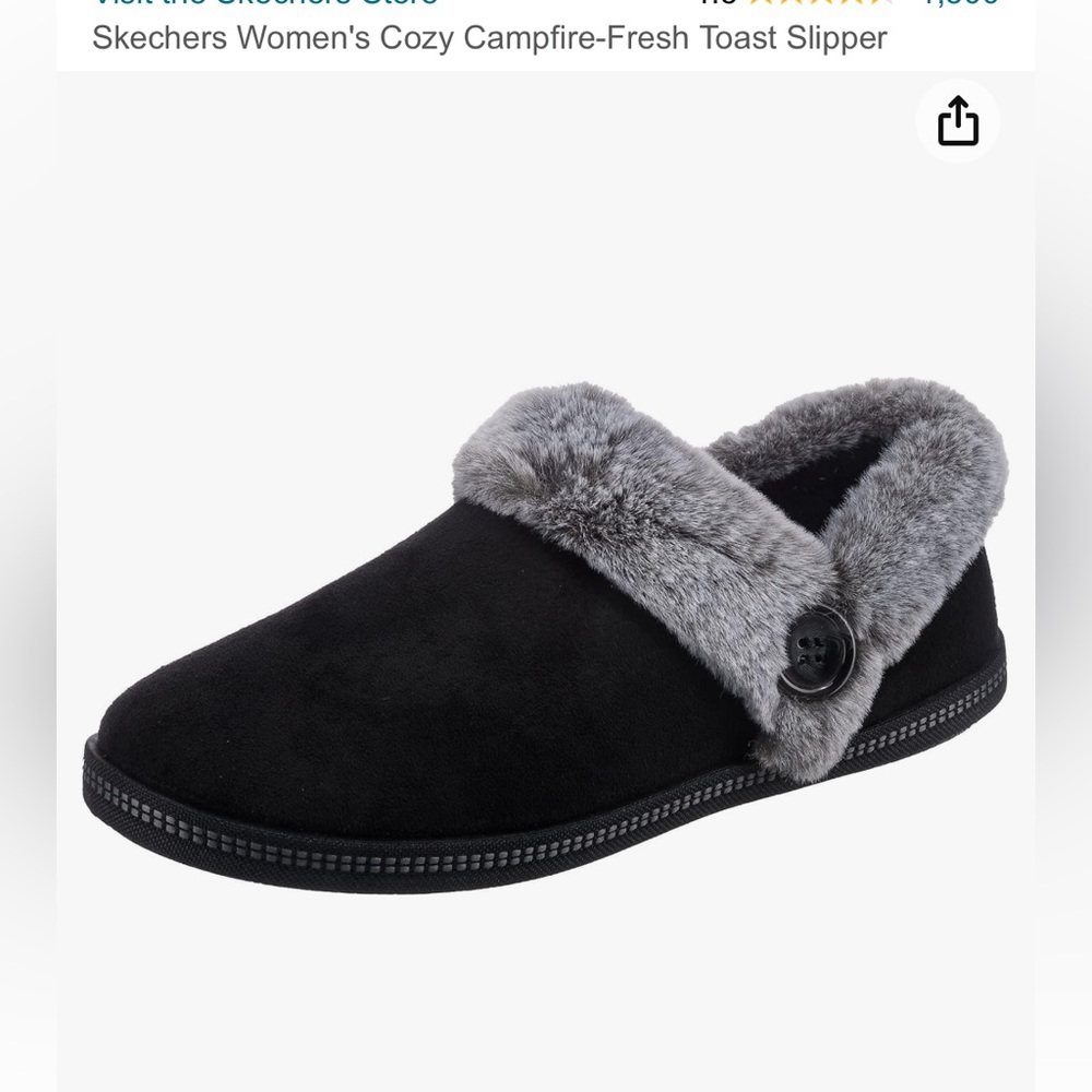 Skechers Women's Black Slipper with Gray Faux Fur Trim